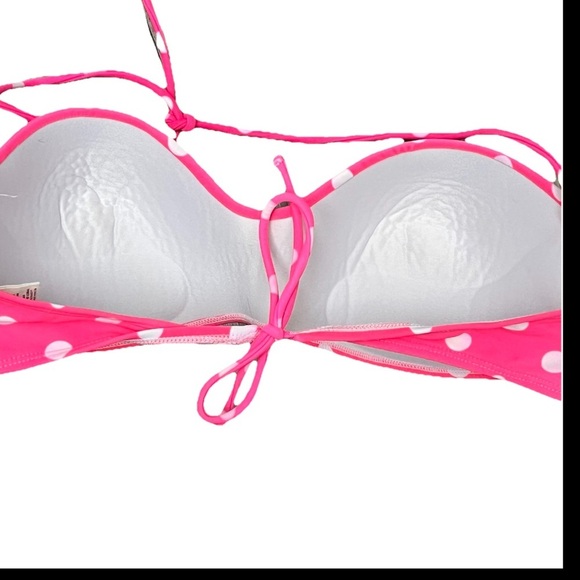 Vintage Y2K OP Pink Polka Dot Halter Bikini Top XL 15/17 Underwire Pinup Retro - Picture 4 of 8